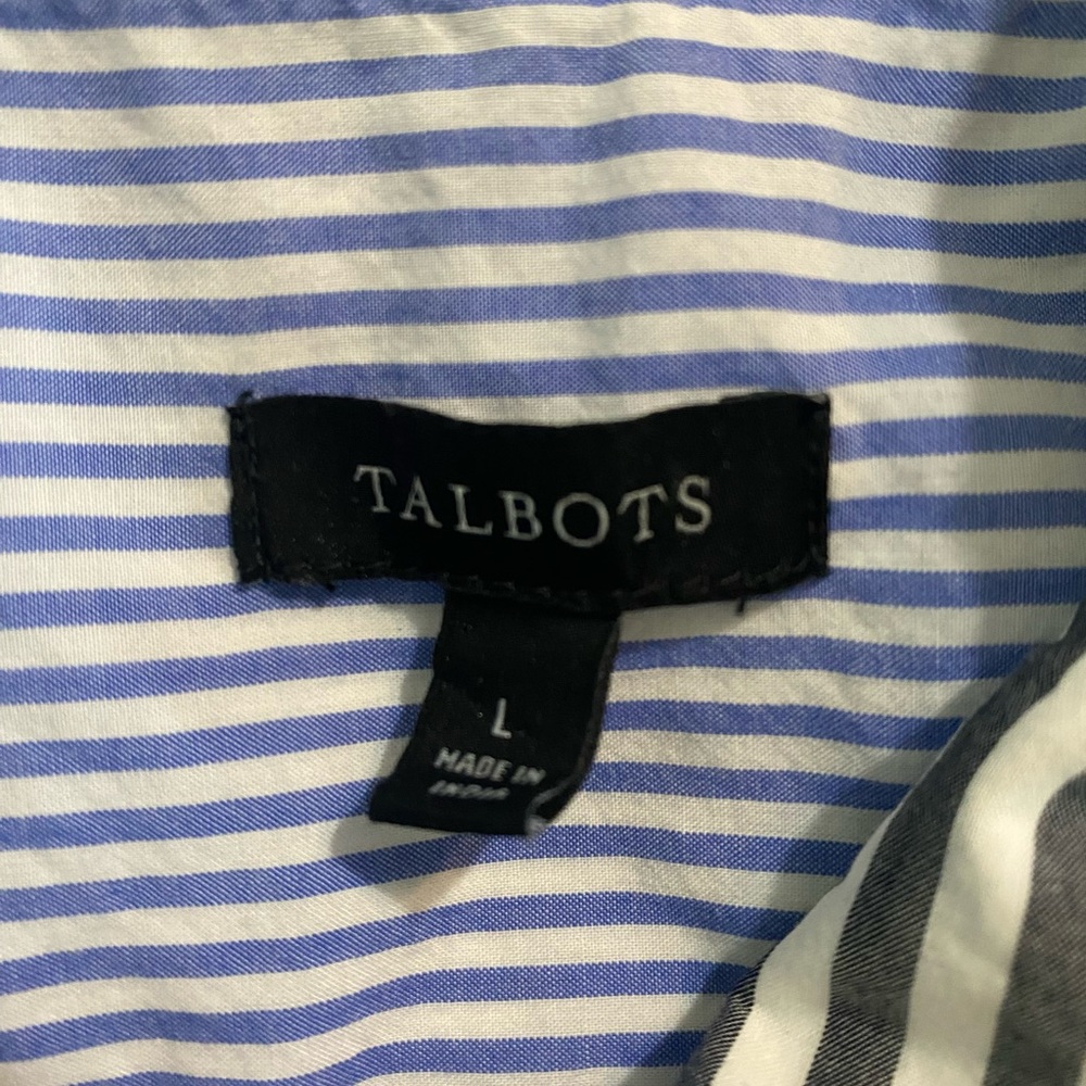 Talbots Boyfriend Shirt - Blue & Gray Poplin Button Down - Mixed Stripe L - Picture 11 of 12